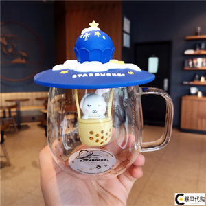 星巴克月球探险玻璃杯热气球玉兔茶漏把手耐热水杯子可爱马克杯女