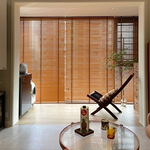 实木百叶窗帘北欧遮光餐厅书房办公室简约现代小窗户遮挡电动遥控