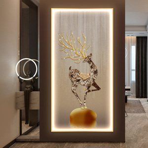 玄关装饰画过道带灯壁画入户进门走廊背景墙轻奢现代正对门灯挂画