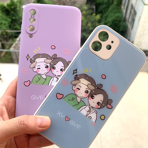 手绘情侣手机壳定制任意机型苹果12卡通照片全包iphone6/7diy来图案