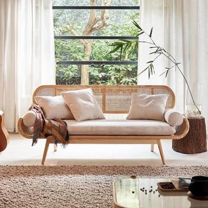 日式实木藤编沙发民宿客厅双人藤椅设计师创意小户型休闲椅子长椅