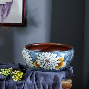 陶瓷鱼盆过滤造景圆形鱼缸客厅小型家用小鱼缸装饰摆件创意养鱼盆