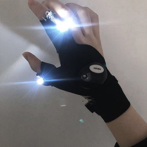 带电池韩版INS新款山本暗黑风机能蹦迪半指手套超酷发光手套男女