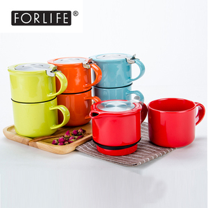 新品美国FORLIFE无铅彩色陶瓷茶壶茶杯套装过滤茶具泡茶耐热414ml