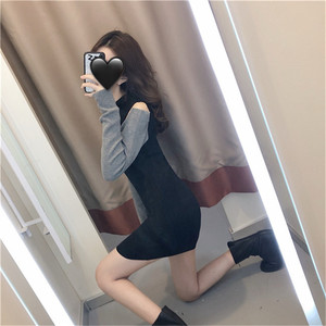 高冷御姐风针织连衣裙2024年春秋季新款女装性感露肩气质成熟裙子