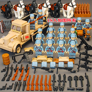 中国积木军事人仔武器八路军小人卡车坦克汽车拼装男孩玩具