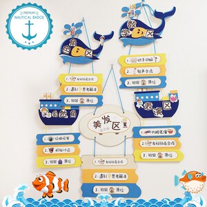 幼儿园环创材料主题墙海洋风小清新教室表演区角牌布置装饰区域牌