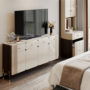 轻奢岩板卧室电视柜高款主卧床尾现代简约多功能收纳储物柜一体