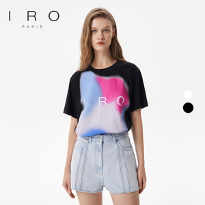IRONight【郑秀妍同款】 夏季款法式轻奢水彩染色字母短袖T恤