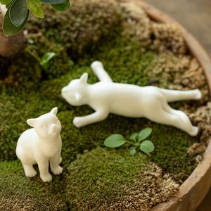 白瓷招财猫动物小摆件新中式家居客厅花盆茶室茶桌茶盘盆景装饰品