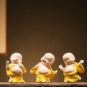 陶瓷弥勒佛大肚笑佛招财可爱小沙弥佛系禅意小和尚摆件家居装饰品