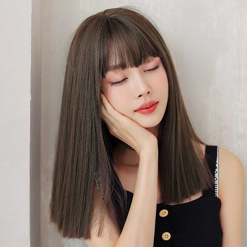 新品假发女中长发空气刘海黑长直lisa同款仿真自然长直发假头发全