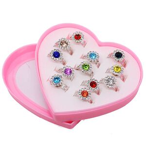 闪亮儿童水钻戒指太阳花水晶仿钻石小戒指公主玩具宝宝指环首饰品