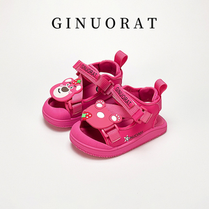 GINUORAT2024夏季草莓熊可爱ins风小童包头防踢凉鞋女童防滑鞋子