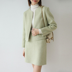 双面羊毛羊绒西装套装裙子高级感小香风职业女装秋冬装搭配一整套