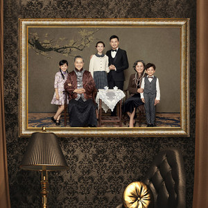 复古中式全家福相框定制老式家庭照片p图32 36 40 48 60寸100挂墙