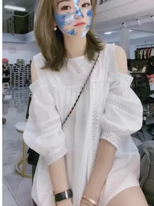 露肩蕾丝衬衫女短袖2024年夏季新款韩版宽松洋气显瘦白色镂空上衣