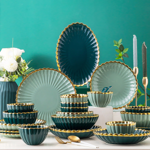 zppsn轻奢家用碗碟套装欧式手工金边新居送礼创意菊皿餐具多组合