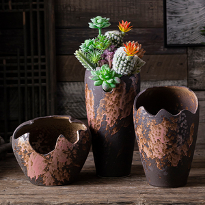 多肉花盆缺口陶瓷特价清仓透气紫乐肉肉植物大口径法师老桩盆复古