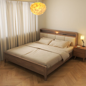 掘素实木床双人床现代简约北欧1.8米主卧大床高箱储物床1.5次卧床