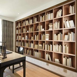 欧式大型书架书柜造型壁纸 玄关书房背景墙纸