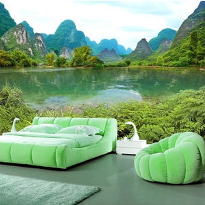 江南山水客厅电视背景墙壁纸山清水秀壁画卧室墙纸桂林山水风景画