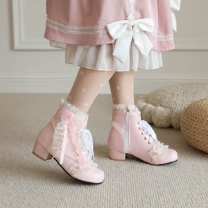 女童靴子高跟2022新款儿童带根鞋秋中大童洛丽塔走秀鞋jk公主皮靴