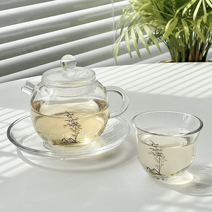 新中式水墨竹玻璃小壶家用养生泡茶壶耐热煮茶壶过滤功夫茶具杯子