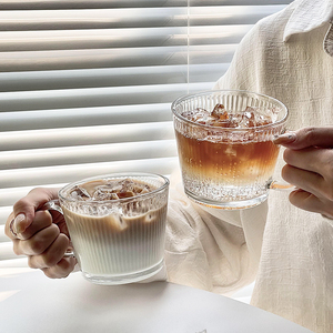 带把手竖纹咖啡杯ins风家用牛奶早餐杯透明拿铁玻璃水杯马克杯子