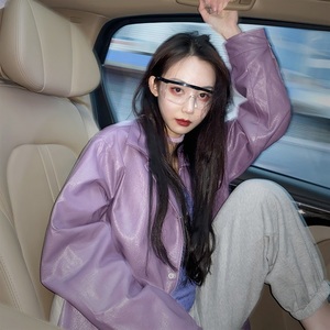 紫色皮衣外套女2024年春秋时尚流行复古高级感中长款宽松机车夹克