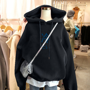 黑色卫衣女2021年新款戴帽子宽松百搭套头韩版连帽加绒外套ins潮