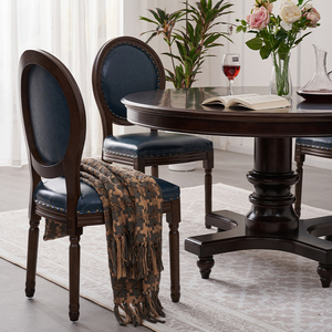 美式纯实木圆餐桌椅组合欧式简约复古圆桌餐厅圆形家用吃饭桌子