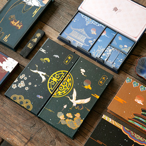 国潮宫廷风盒装便利贴烫金可撕便签创意古风故宫仙鹤系列便利贴纸