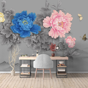 定制8d中式牡丹花墙纸无缝壁纸影视墙画5d卧室客厅电视背景墙壁画