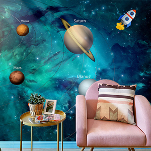 定制太空儿童房墙纸壁画男孩卧室背景墙壁纸卡通宇宙星空星球墙布