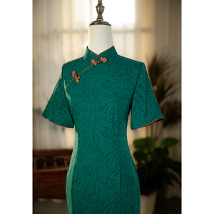 墨绿色旗袍2024新款女夏季新中式改良连衣裙日常可穿棉麻长款复古