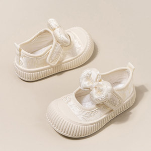 女童鞋夏季白色帆布鞋透气2024新款幼儿园夏款中小童女宝宝室内鞋
