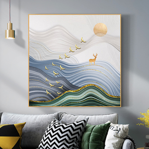 北欧玄关装饰画水晶烤瓷客厅壁画轻奢现代背景墙画餐厅正方形挂画