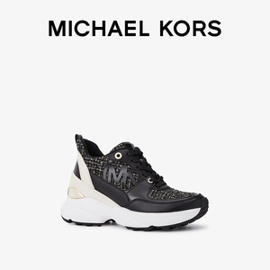 mk mickey logo印花粗花呢厚底增高老爹鞋运动女鞋