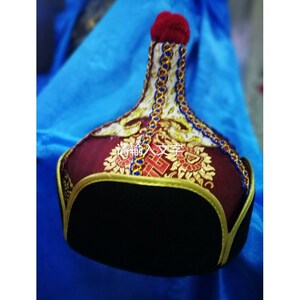 蒙古帽男士贝勒帽王爷帽蒙古族配饰成人帽子内蒙古族舞蹈头饰蓝色
