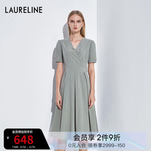 洛瑞琳女装热销新款气质v领宫廷风袖收腰连衣裙女洛瑞琳旗舰店