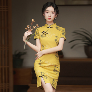 黄色旗袍短款小个子新式改良年轻款少女夏季日常中国风女装连衣裙