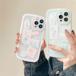 ins贴纸花朵iphone11适用苹果13手机壳12pro透明新款xsmax小清新卡通