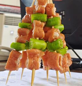 卤制青椒肥肠串 商用猪大肠串160串 烧烤油炸冷冻食材半成品