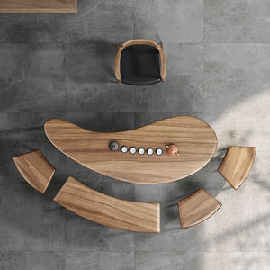 实木茶桌阳台泡茶桌椅组合创意弧形实木桌子办公室会客胡桃色茶桌