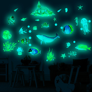 海底世界夜光墙贴儿童房客厅动漫发光贴纸客厅卧室墙面装饰荧光贴