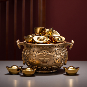 聚宝盆招财摆件聚财办公室老板老总金元宝高档公司书柜新中式开业