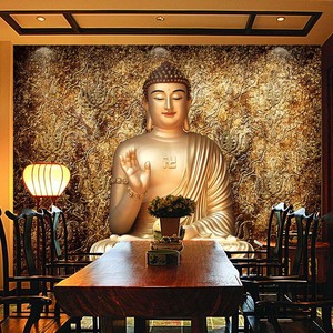 3d如来佛祖佛像墙纸佛堂寺庙壁画玄关屏风客厅释迦牟尼背景墙壁纸