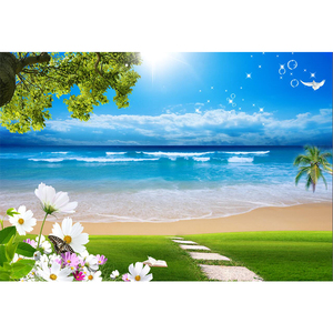 3d海景电视背景墙壁纸8d客厅影视墙装饰壁画5d立体地中海风景墙布