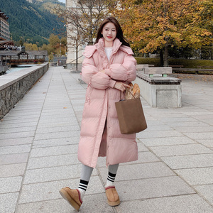 粉色羽绒棉服女冬季2024新款韩系设计感抽绳云朵面包服中长款棉衣